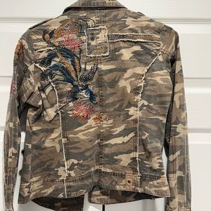 Brown camo jean style jacket with embroidery.  Size M.